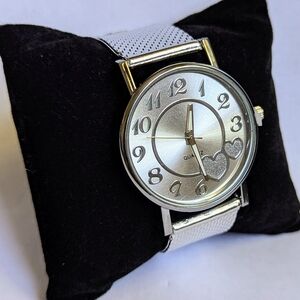 Stylish Silver Watch with Heart Details